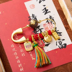 Broche Jambhala en Laiton Style Chinois Calebasse de Chance Lingot d'Or Gland Coloré Épingle de Sûreté Cadeau Souvenir