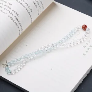 Bracelet en argent S925 perles d'aigue-marine et cristal blanc avec nœud argenté