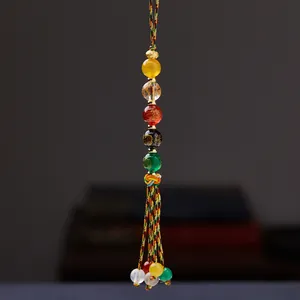 Agate crystal car pendant with colorful five-element woven rope and engraved beads