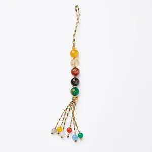 Agate crystal five-colored beaded phone strap with lucky charms and tassel