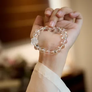 Klar Quarz Perlenarmband Für Damen Vintage Chinesischer Löwentanz Anhänger Tibetisches Silber Mäander Muster Perlen Schmuck Geschenk
