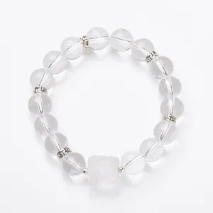 10mm klares Kristallarmband mit silberner Löwenfigur im orientalischen Stil
