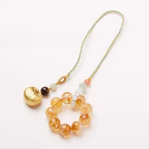Natural yellow quartz crystal lucky lock pendant with woven cord for car or bag decoration