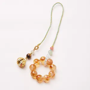 Citrine tiger head bell pendant with beads and tiger eye stone for car and bag accessories