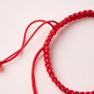 Handmade red braided cord bracelet with natural agate bead for Year of the Horse