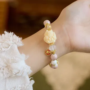 Bracciale in Ceramica a Ceneri d'Incenso Vintage Chinoiserie Con Volpe a Nove Code Perle di Lacca Vetro Foglia Oro Bracciale Pi Xiu Gioielli Donna