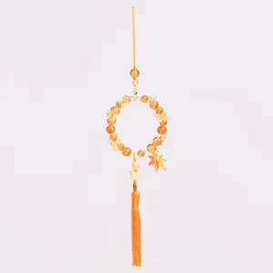 Exquisite Chinese style maple leaf pendant with amber beads and silky orange tassel charm
