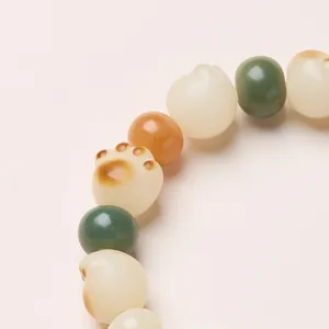 Cat paw Bodhi bead bracelet with colorful white jade beads in Dunhuang style for women