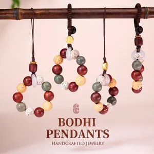 Handmade Bodhi seed keychain with natural multi-gem beads and traditional Chinese charm