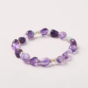 Natürliches Unregelmäßiges Amethyst Perlenarmband Für Damen Handgefertigter Bergkristall Shoushan Stein Legierung Perlen Schmuck Geschenk