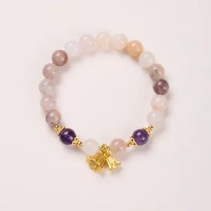 8mm natural violet gemstone beaded bracelet with gold lily of the valley floral charms