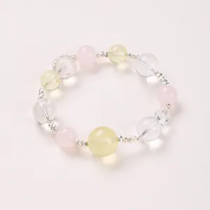 Bracelet en Quartz Citron Naturel Quartz Rose Cristal Blanc Argent Sterling 925 Bracelet Perles Multi-gemmes Bijoux pour Femme
