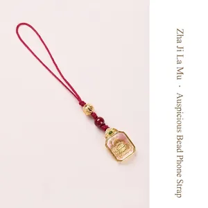 Ethnic red woven Zaki Lhamo Thangka pendant keychain for bags and phone decoration
