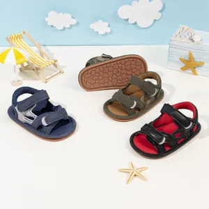 Detailed view of baby camouflage sandals with dual hook-and-loop straps and anti-slip soles