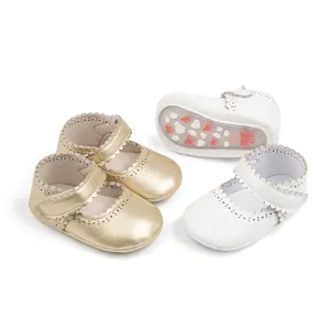 Scarpe Mary Jane per Neonata con Bordi a Festoncino Brogue Suola Morbida Antiscivolo Primi Passi Oro Bianco Pelle PU Scarpe Principessa