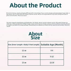 Size guide for baby walking shoes showing length in cm and age recommendations