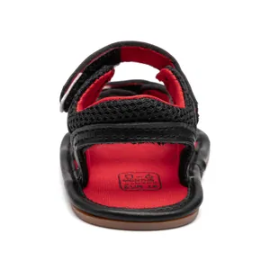 Rear view of camouflage baby sandals with hook and loop strap and size 18 printed on sole