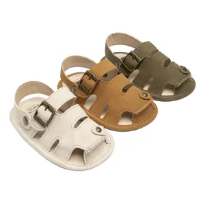 Baby Boy Prewalker Sandals Soft Sole Synthetic Leather Cut Out Breathable Summer Infant Shoes Hook Loop Closure Casual Footwear