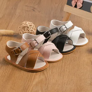 Toddler summer leather sandals with breathable soft soles in four assorted colors