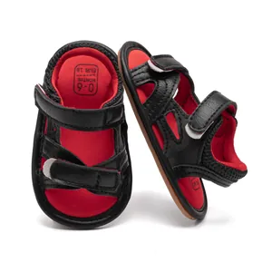 Infant camouflage sandals with red and black contrast and anti-slip soft rubber soles