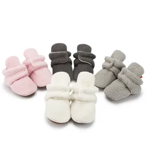 Baby Soft Sole Pre-walker Shoes Sherpa Fleece Winter Warm Infant Booties With Hook And Loop For Newborn Boys Girls