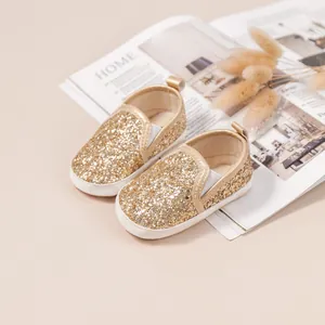 Sparkly gold sequin baby shoes with soft non-slip soles for toddlers and infants