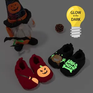 Glow in the dark Halloween baby soft sole shoes with cartoon pumpkin and skull patterns