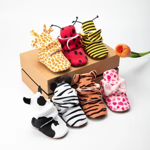 Winter Baby Warm Walking Shoes Cute Animal Patterns Soft Sole Pre-walker Boots For Toddler Infants Boys Girls Cotton Plush Booties