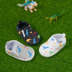 Baby-Leinwandschuhe mit Dinosaurier-Muster zum Schlüpfen in Schwarz, Grau und Weiß