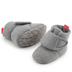 Warm winter baby walking shoes in grey with soft fleece lining and non-slip soles