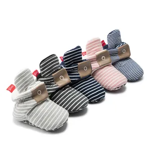 Baby Soft Sole First Walkers Striped Warm Fleece Lined Infant Socks Shoes For Boys Girls Casual Indoor Anti-Slip Footwear