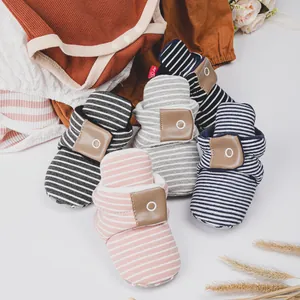 Warm striped baby shoes with non-slip soft soles and fleece lining for winter