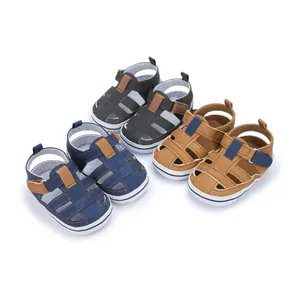 Baby Sommersandalen in Grau, Braun und Blau mit atmungsaktiven, weichen Antirutschsohlen