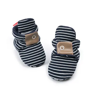 Winter striped baby walker shoes with warm fleece lining and non-slip soft soles