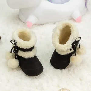 Bottes de neige pour bébés avec doublure en fourrure chaude et nœud décoratif