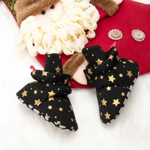 Chaussures de Marche Bébé Noël Antidérapantes Semelle Souple Coton Noir Or Étoile Imprimé Hiver Chaud Chaussons Bébé