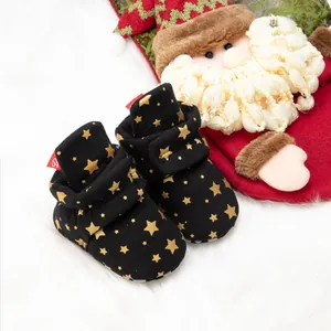 Chaussures de marche hiver pour bébé noires avec étoiles dorées sur fausse fourrure