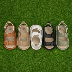 Sandali per Neonati in Morbida Pelle PU Suola in Gomma Antiscivolo Per Bambini 0-18 Mesi Scarpe Primi Passi Estive Con Doppia Chiusura in Velcro