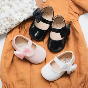 Scarpe Mary Jane per Neonata in Pelle PU con Fiocco Suola Morbida Primi Passi Antiscivolo Scarpe da Principessa Ballerine per Bambini