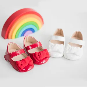 Baby Mädchen Mary Jane Schuhe Schleife Lackleder Rutschfeste Weiche Sohle Erstlingsschuhe Klettverschluss Kleinkind Prinzessin Flache Schuhe