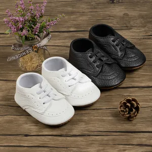 Baby Shoes Infant Prewalker Brogue Style Perforated Artificial PU Lace Up Soft Sole Non Slip Casual British Style Toddler Shoes