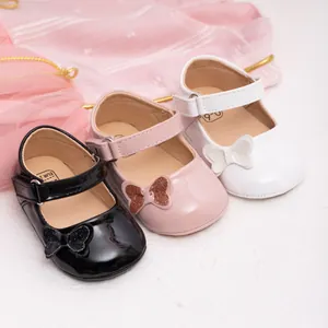 Baby Girls Bow Mary Jane Shoes Glitter Princess Patent Leather Prewalker First Walkers Infant Non Slip Sole Party Flats