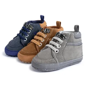 Retro Baby-Lauflernschuhe mit weicher Sohle in Dunkelblau, Braun und Grau