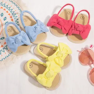 Infant Baby Girls Soft Sole First Walker Sandals Summer Breathable Cotton Bow Tie Elastic Strap Anti-Slip Toddler Shoes