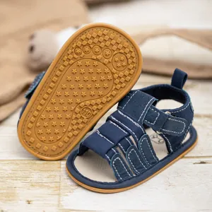 Dark blue breathable baby boy sandals with non-slip rubber soles for toddlers