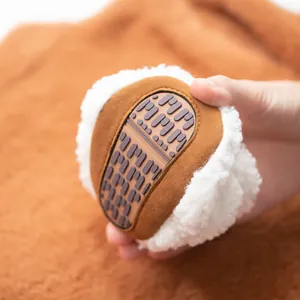 Winter warm baby boots made of brown suede and coral fleece with non-slip rubber soles