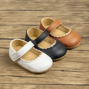 Wellenkante Baby Mädchen Mary Janes Künstliches PU Leder Weiche Sohle Rutschfeste Säugling Lauflernschuhe Klettverschluss