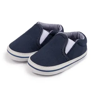 Slip-on baby canvas loafers in navy blue with non-slip soft soles for toddlers