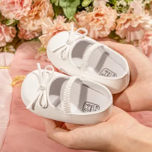 Chaussures de Premier Pas pour Bébé Fille Chaussures de Princesse Semelle Souple Nœud Mary Jane Cuir PU Bande Élastique Mariage