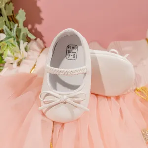 Chaussures princesse blanches pour bébé avec nœud et sangle pour 0-6 mois